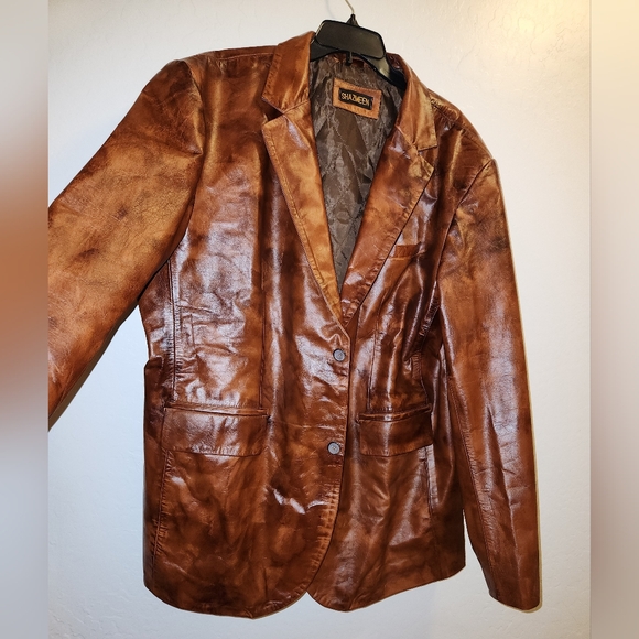 🔥 Brown Orange Genuine Leather JacketQuilted lining lightweight unisex jacket